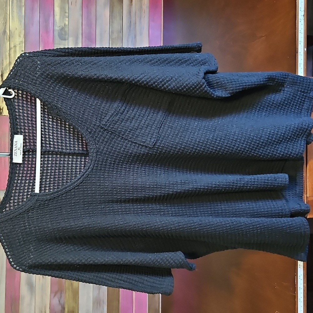 Zenana Outfitters Black Mesh Knit Top